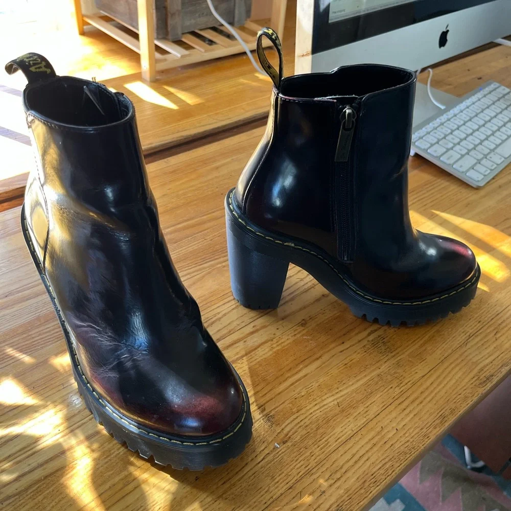 Dr. Martens Magdalena Platform Leather Heeled Boots Womens 5 Cherry Red Side Zip - Picture 1 of 7